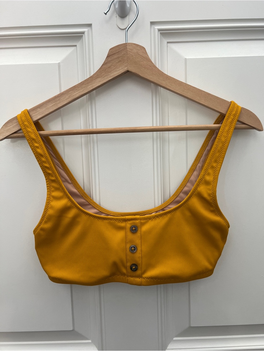 Madewell Second Wave Ribbed Button Front Bikini Top Mustard Yellow Small